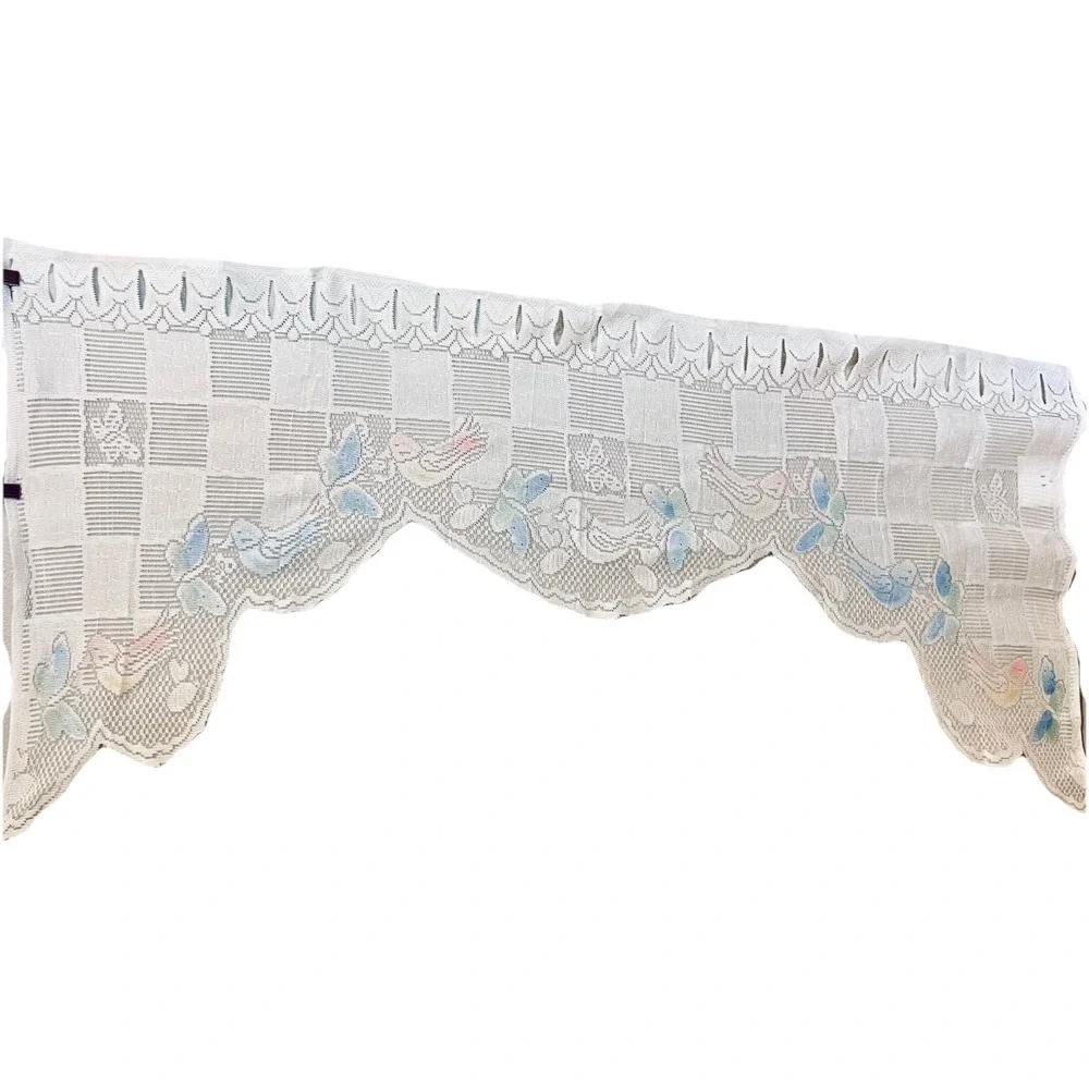 VTG Butterfly Bird Colored Sheer Lace Curtain Valance 28